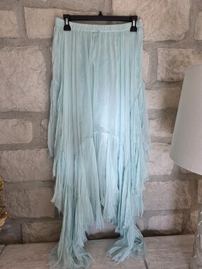 Free People Pale Aqua High-Low Gauze Maxi Skirt